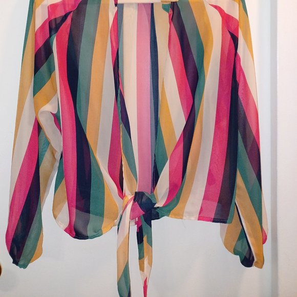 MULTI COLOR PIN STRIPE SUMMER/SPRING BLOUSE - Picture 5 of 7